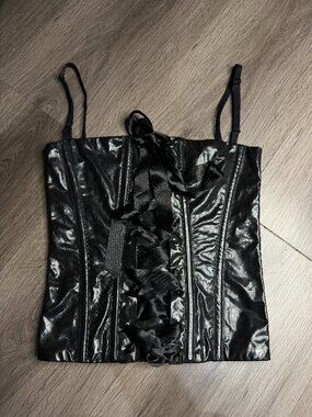 D&G vintage Black Vinyl Patent Leather Bustier with Satin Ribbon size 40 xs